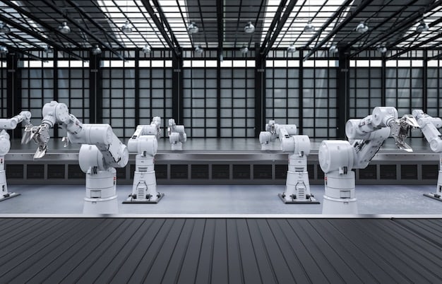 A modern factory floor with advanced machinery and robotic arms, reflecting a substantial investment in technology and innovation to enhance production capabilities.