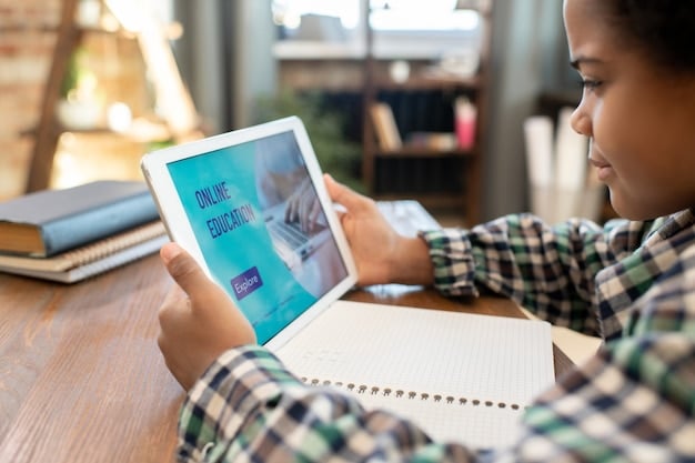 A student interacting with an AI-powered learning app on a tablet, illustrating personalized education.