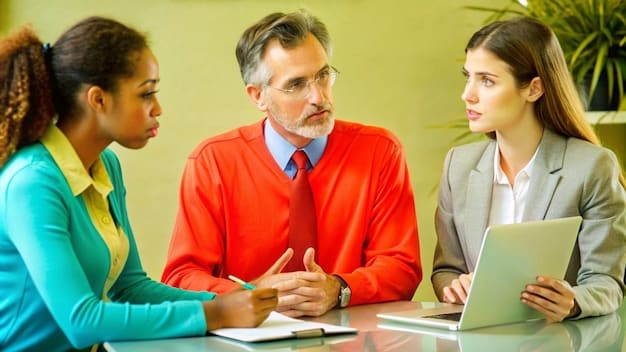 A US entrepreneur is conducting a one-on-one meeting with a team member, providing guidance and support, highlighting the importance of clear communication in effective delegation.