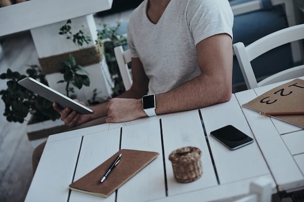 An entrepreneur using a time management app on their smartphone, focusing on the day's priorities in a serene, minimalist office setting.