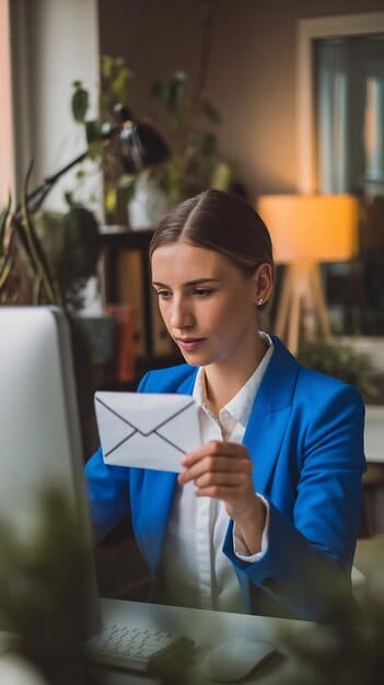 A sales professional sending a personalized follow-up email after a meeting, summarizing key points and addressing specific concerns raised by the prospect. The email is well-written and visually appealing.