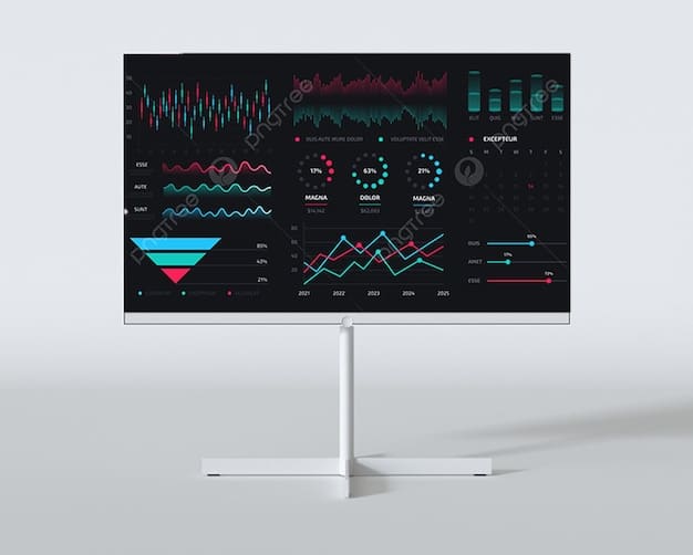 A close-up shot of a monitor displaying a complex data visualization dashboard, highlighting key metrics such as impressions, click-through rates, conversion rates, and ROI for a programmatic advertising campaign.