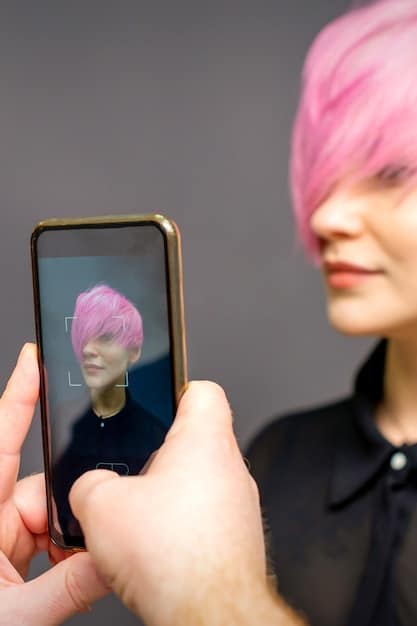 A close-up of a smartphone showcasing an AR filter being used on a social media platform. The filter overlays digital elements onto the user's face, enhancing the visual experience.