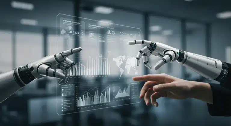 AI-powered marketing dashboard showing content engagement metrics and resource allocation