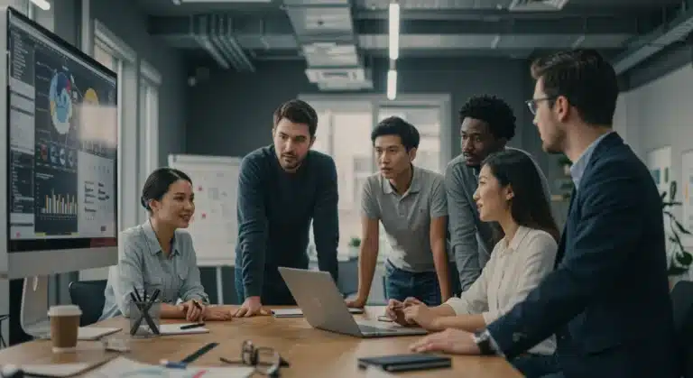 Startup founders presenting to venture capitalists for seed funding