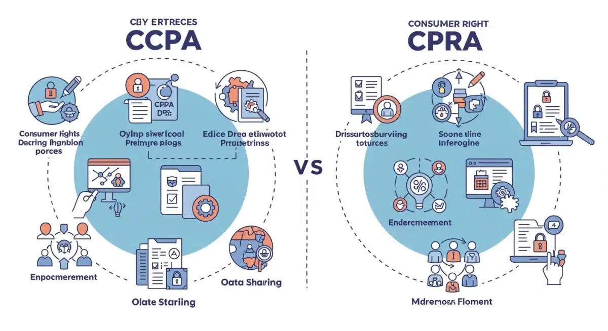 Infographic comparing CCPA and CPRA regulations and their impact on data privacy