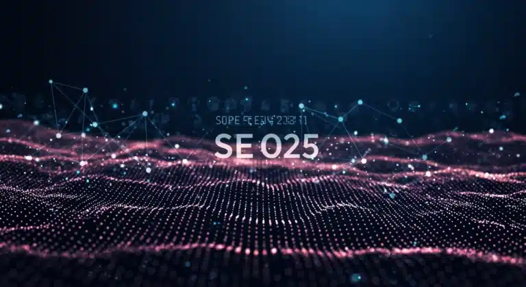 Futuristic digital landscape representing the evolving SEO landscape of 2025 with Google algorithm updates.