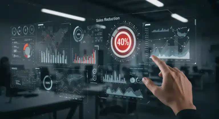 Futuristic sales automation dashboard with 40% reduction target