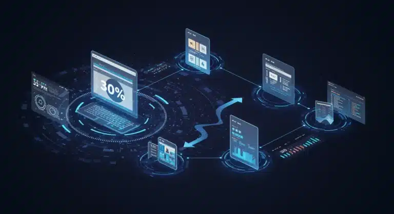 Digital marketing automation dashboard showing lead nurturing workflows and efficiency metrics