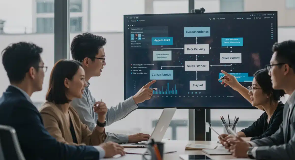 Marketing team collaborating on data privacy compliance and sales strategies