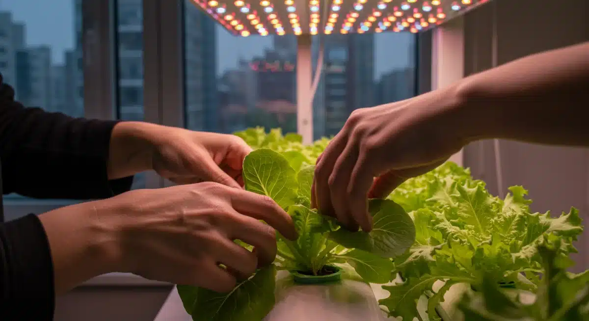 Urban micro-farming vertical garden in city apartment