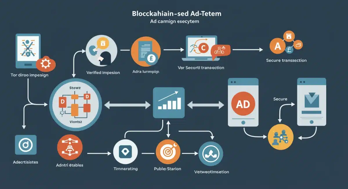 Infographic illustrating transparent ad campaign flow in a blockchain AdTech ecosystem.