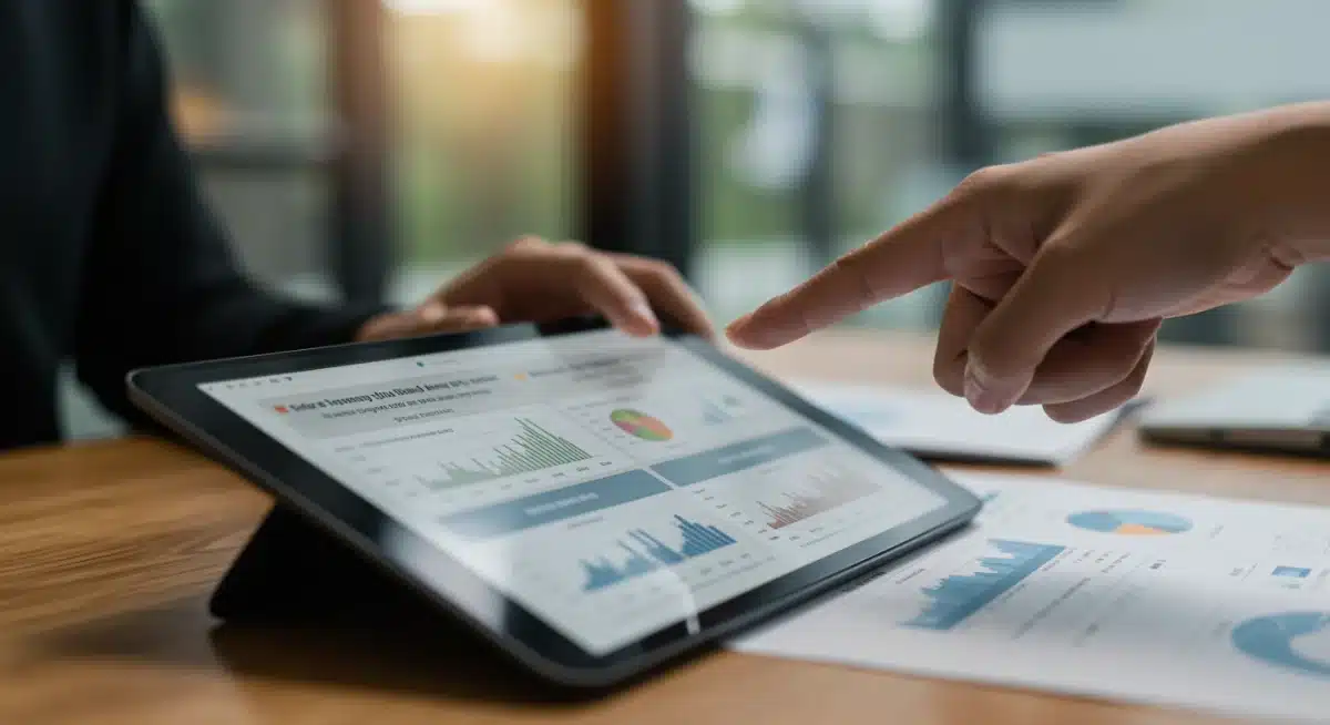 Detailed business plan and financial projections on a tablet for investor pitch