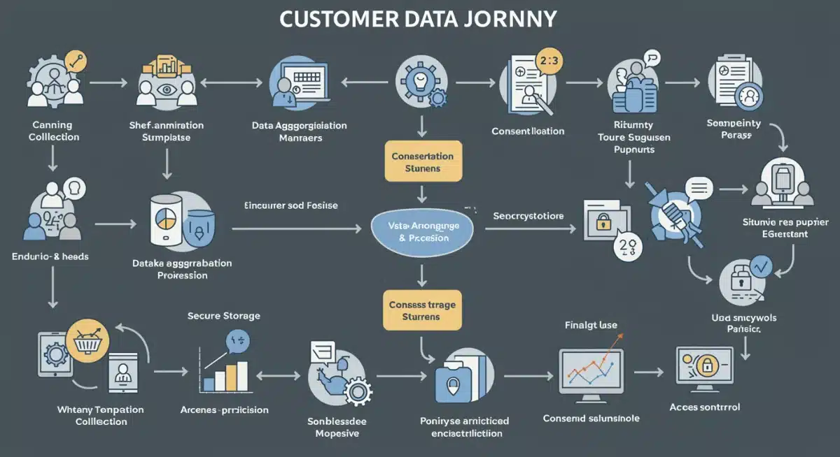 Customer data journey flowchart emphasizing consent and secure processing.