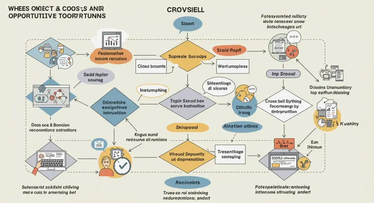Customer journey flowchart with cross-sell and up-sell touchpoints