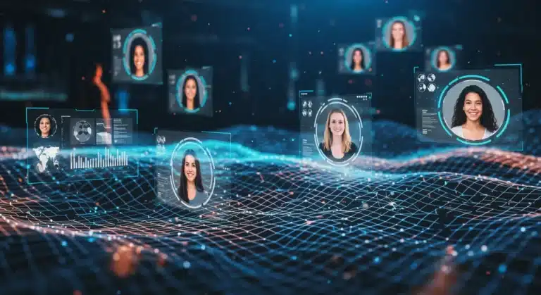 Futuristic influencer marketing landscape with AI integration