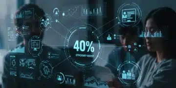 Futuristic marketing automation dashboard showing 40% efficiency boost