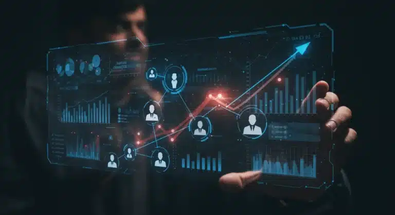 Futuristic digital interface showing micro-segmentation data and growth charts