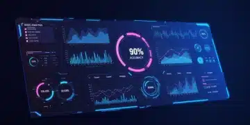Futuristic sales dashboard with 90% accuracy target for mid-2026 using predictive analytics.