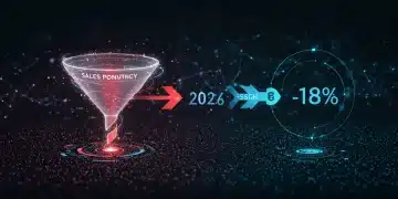 Futuristic sales funnel with retargeting loop, showing data flow and 18% drop-off reduction for 2026 marketing.
