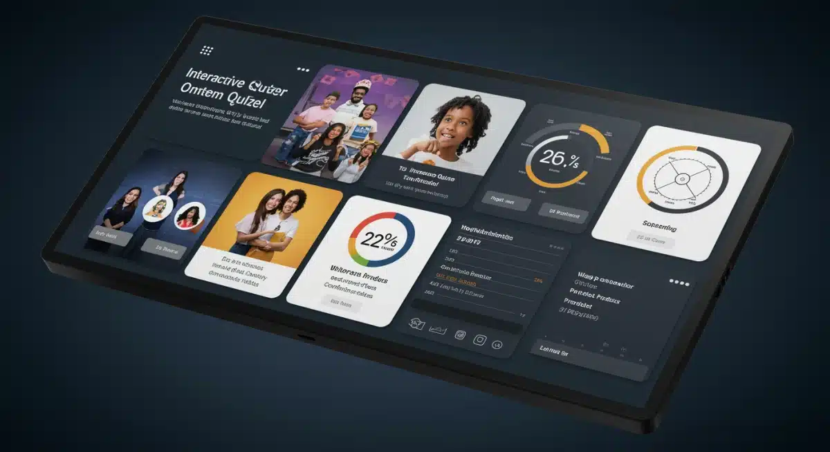 Interactive content elements on a digital interface showing engagement analytics