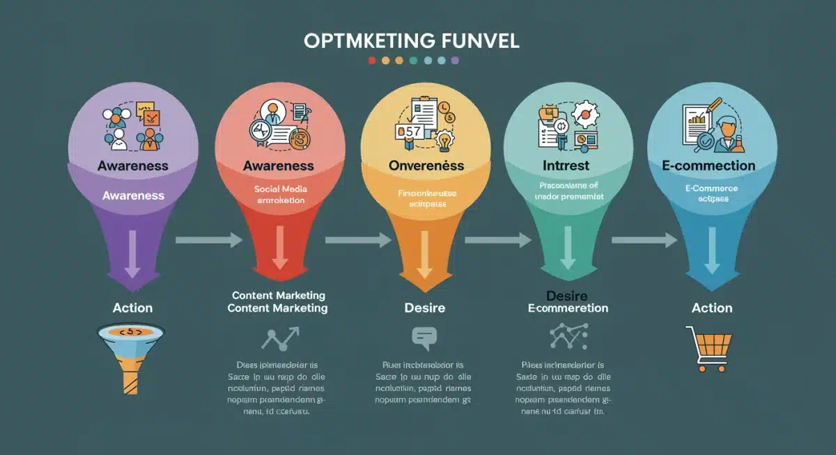 Infographic illustrating the stages of a marketing funnel and optimization points
