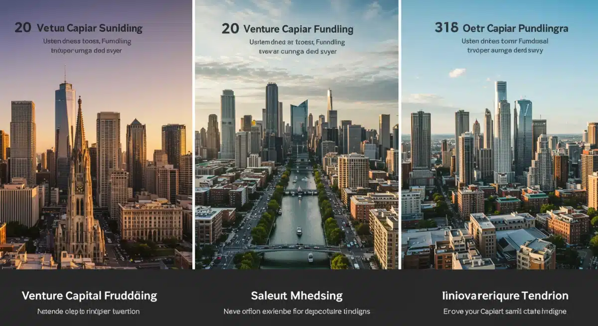 Infographic comparing venture capital, talent, and innovation across three US startup hubs.