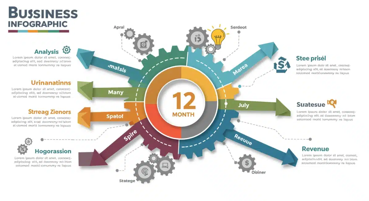 Infographic depicting a 12-month strategic business plan for sustained growth.