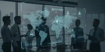 AI-powered customer journey map with predictive analytics on a futuristic display, enhancing conversion rates.