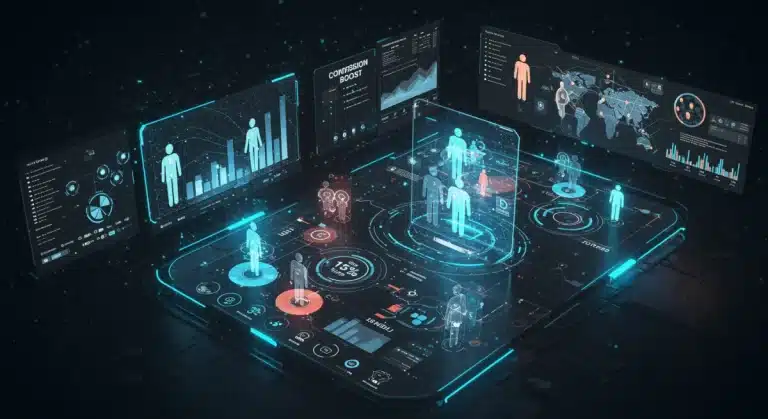 AI-powered marketing dashboard showing personalized customer journeys and a 15% conversion increase