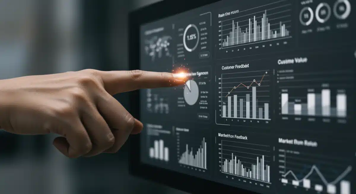 Data analytics dashboard showing key performance indicators for market segmentation and customer acquisition.