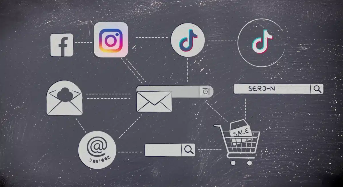 Visual representation of diverse e-commerce digital marketing channels.