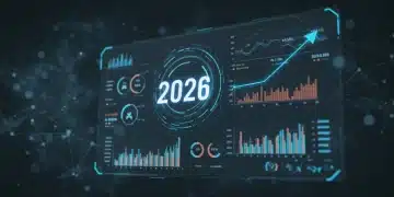 Futuristic digital dashboard showing data driven sales forecasting for 2026 with charts and graphs.