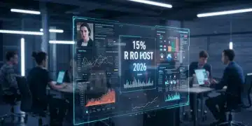 Futuristic digital advertising dashboard with real-time bidding data and ROI projections for 2026