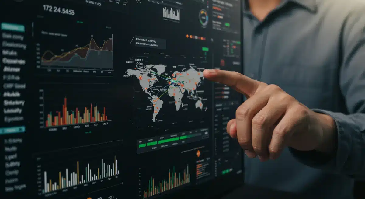 Digital dashboard showing real-time supply chain analytics and risk management.