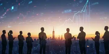 Futuristic cityscape with financial data overlay and confident business professionals, symbolizing venture capital opportunities in Q1 2026.