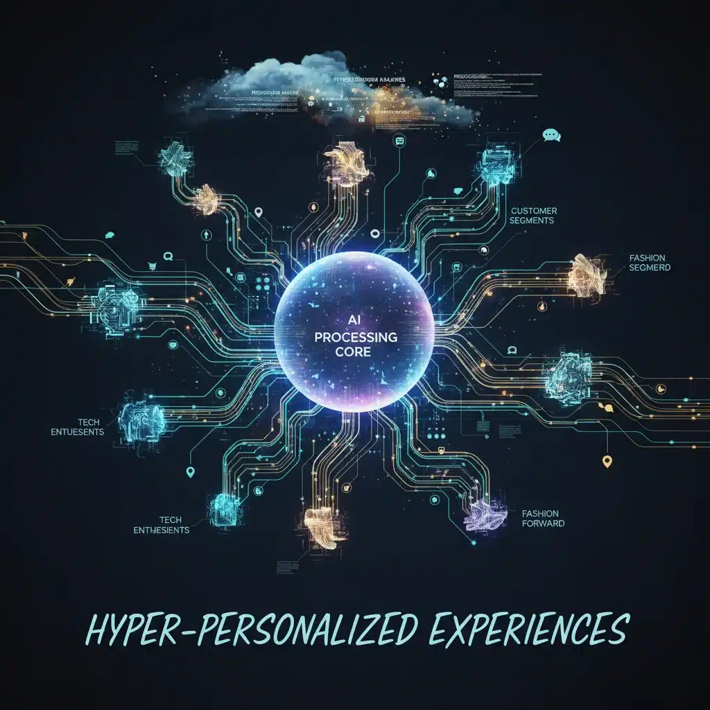 Illustration of AI processing customer data for personalized experiences.