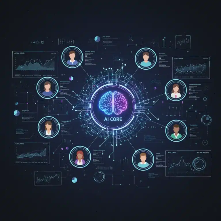 AI-powered hyper-personalization dashboard showing customer data and conversion metrics.