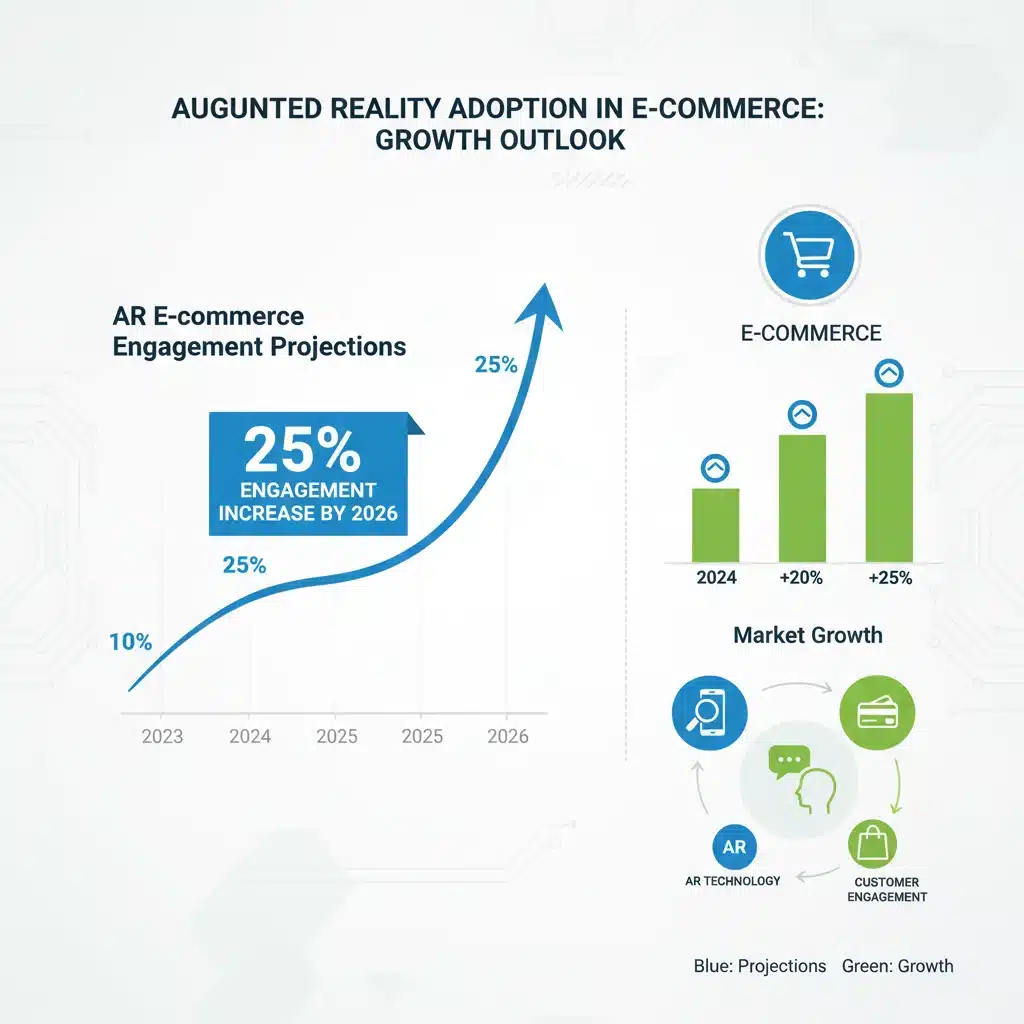 Infographic showing projected 25% engagement increase in e-commerce due to augmented reality by 2026.