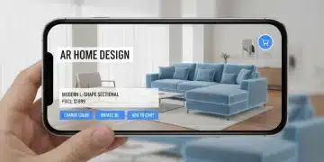 Augmented reality furniture placement in a living room via smartphone for e-commerce shopping experience.
