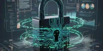 Digital padlock representing data privacy surrounded by legal documents and marketing tools