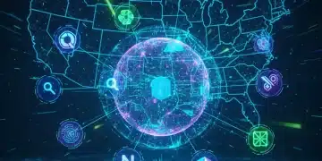 Futuristic digital landscape with emerging search engines and U.S. market dominance