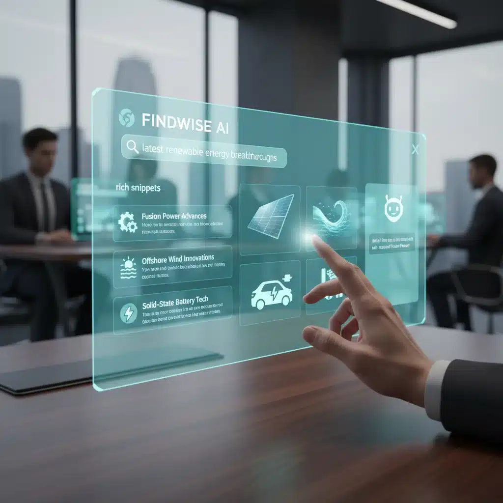 Person interacting with holographic search interface of an emerging search engine
