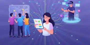 People engaging with diverse interactive marketing experiences like quizzes, VR, and collaborative tools.
