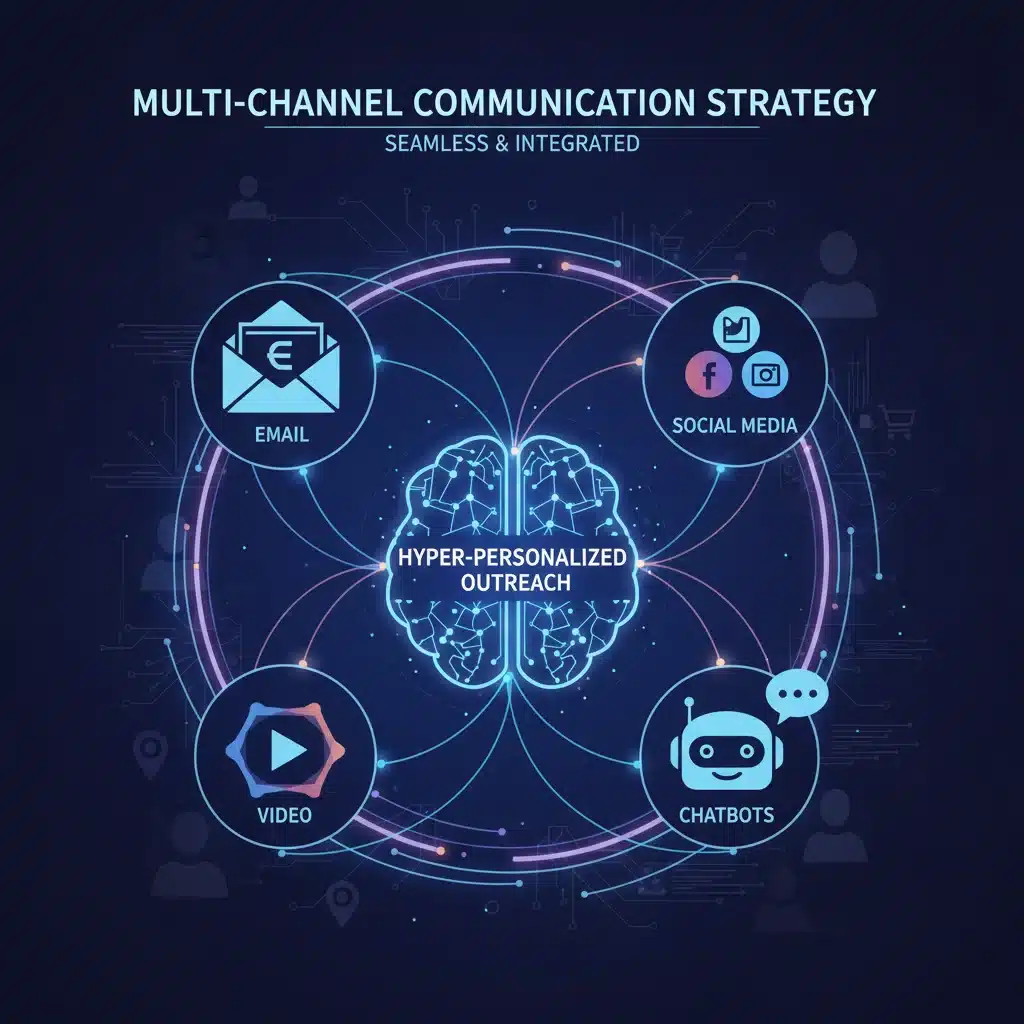Multi-channel communication strategy with interconnected icons for digital platforms