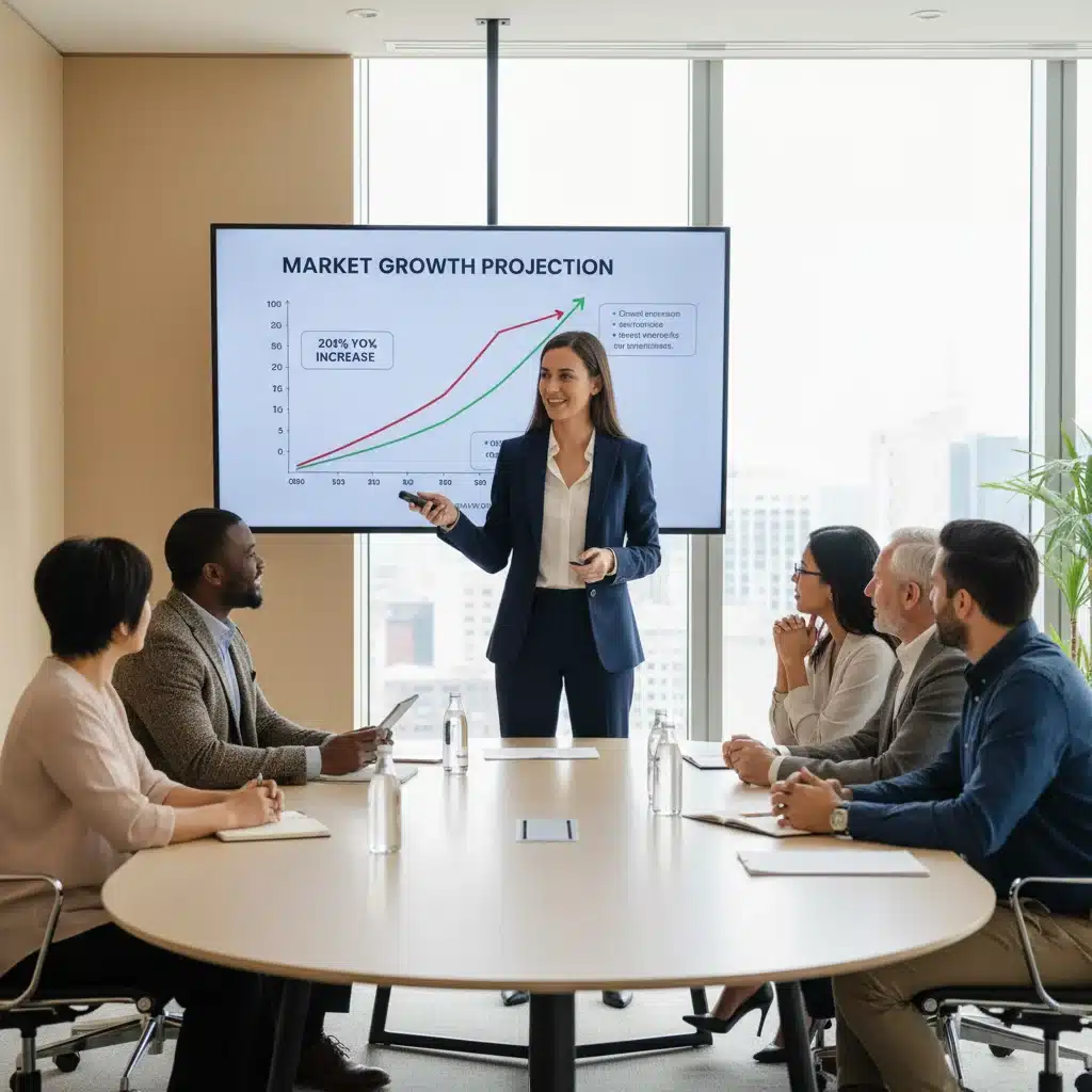 Startup founder pitching their business idea to angel investors and VCs.