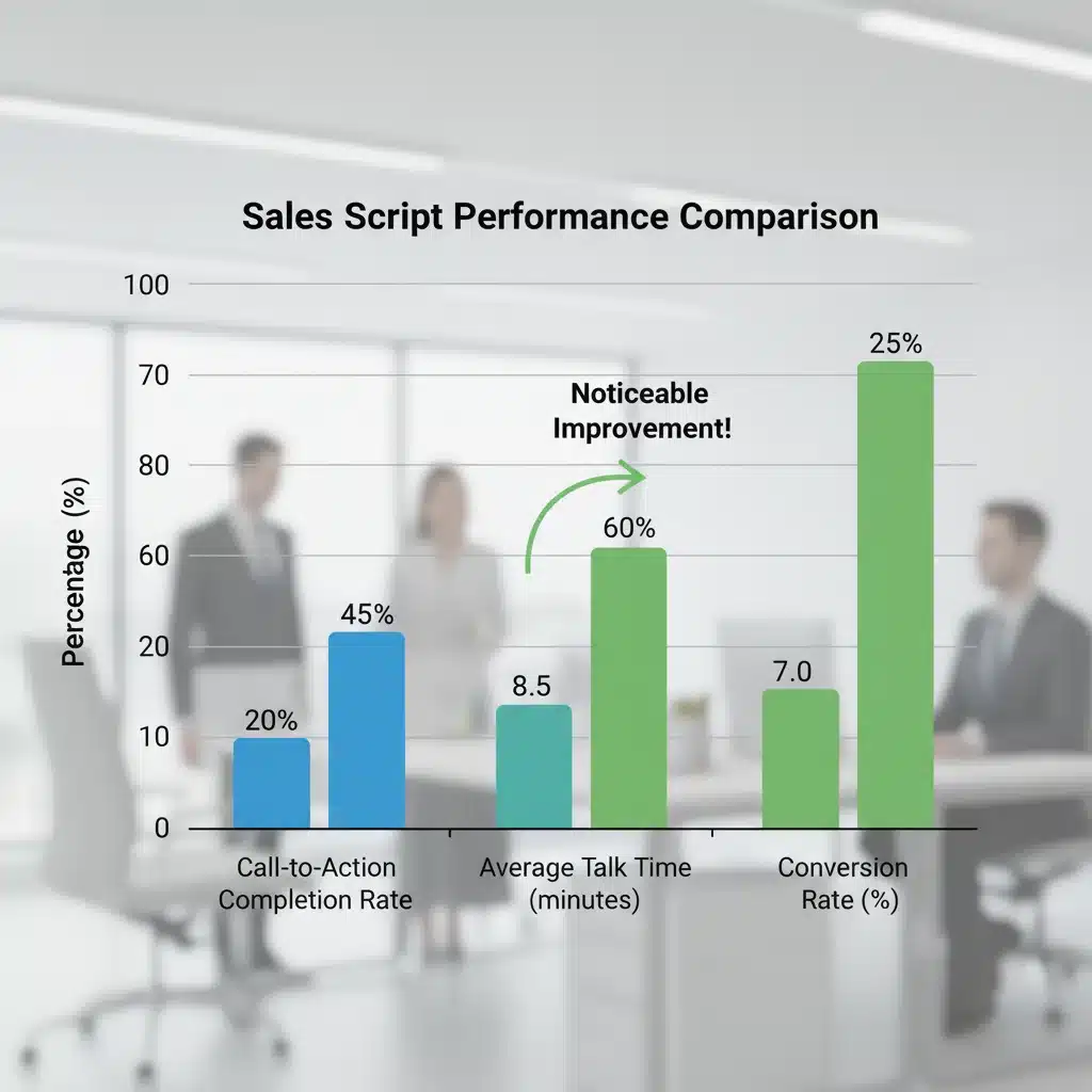 Bar chart comparing sales script A and B performance metrics