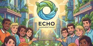 Diverse consumers engaging with a sustainable brand in a green urban setting, symbolizing growth and eco-conscious choices.