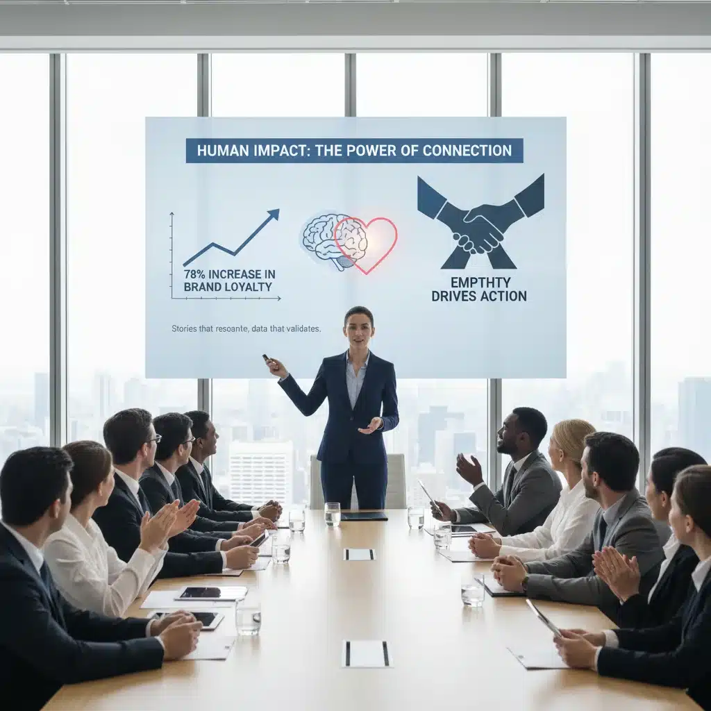 Brand executive presenting data-backed narrative to an engaged audience