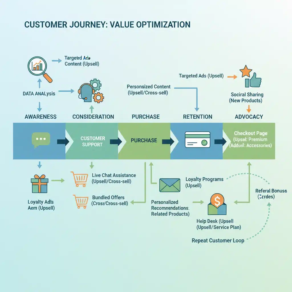 Customer journey map highlighting upselling and cross-selling opportunities
